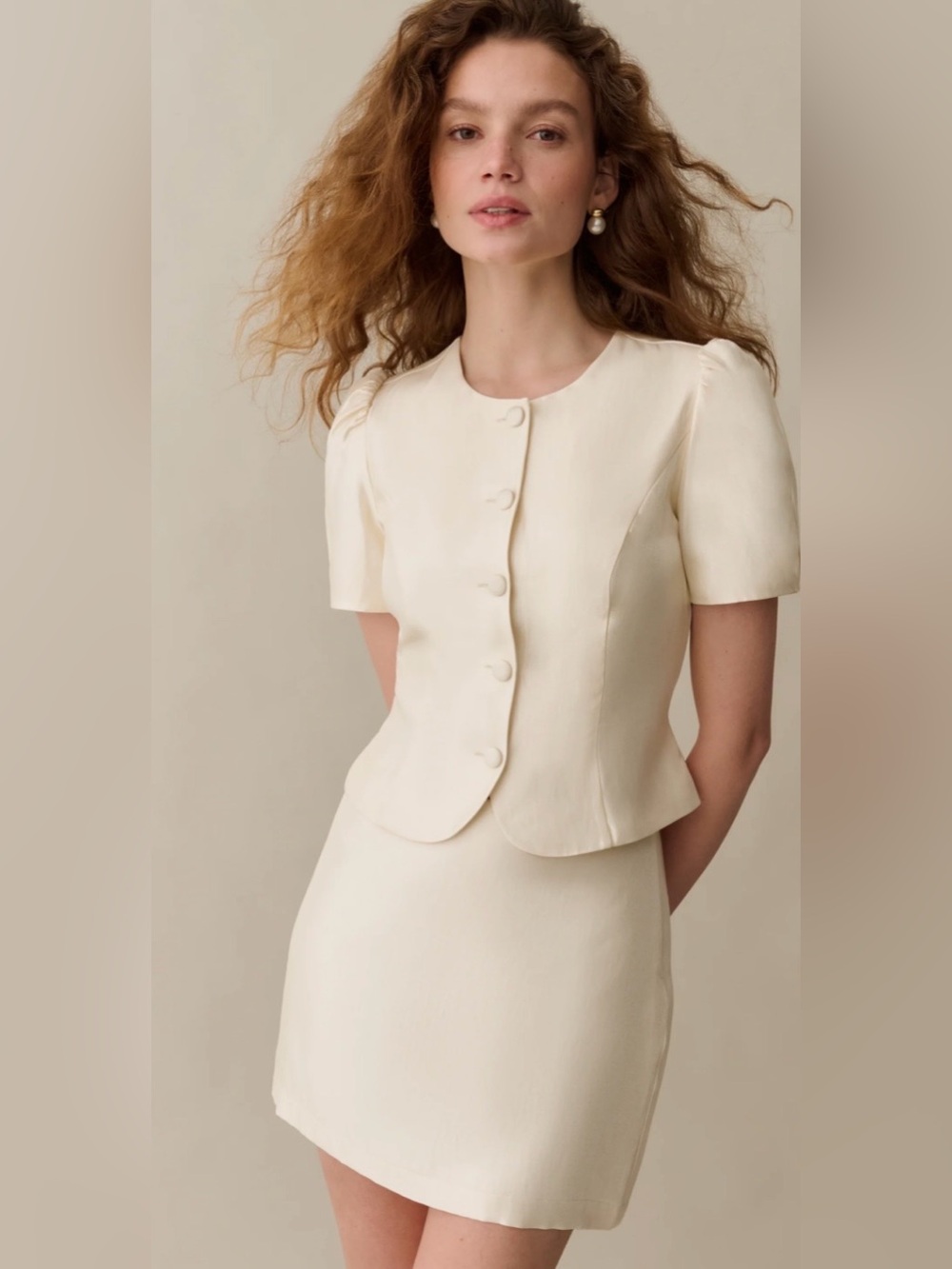 Kourt Cambria Tibi Inspired Tailored Skirt Set Size 6 NWT Cream